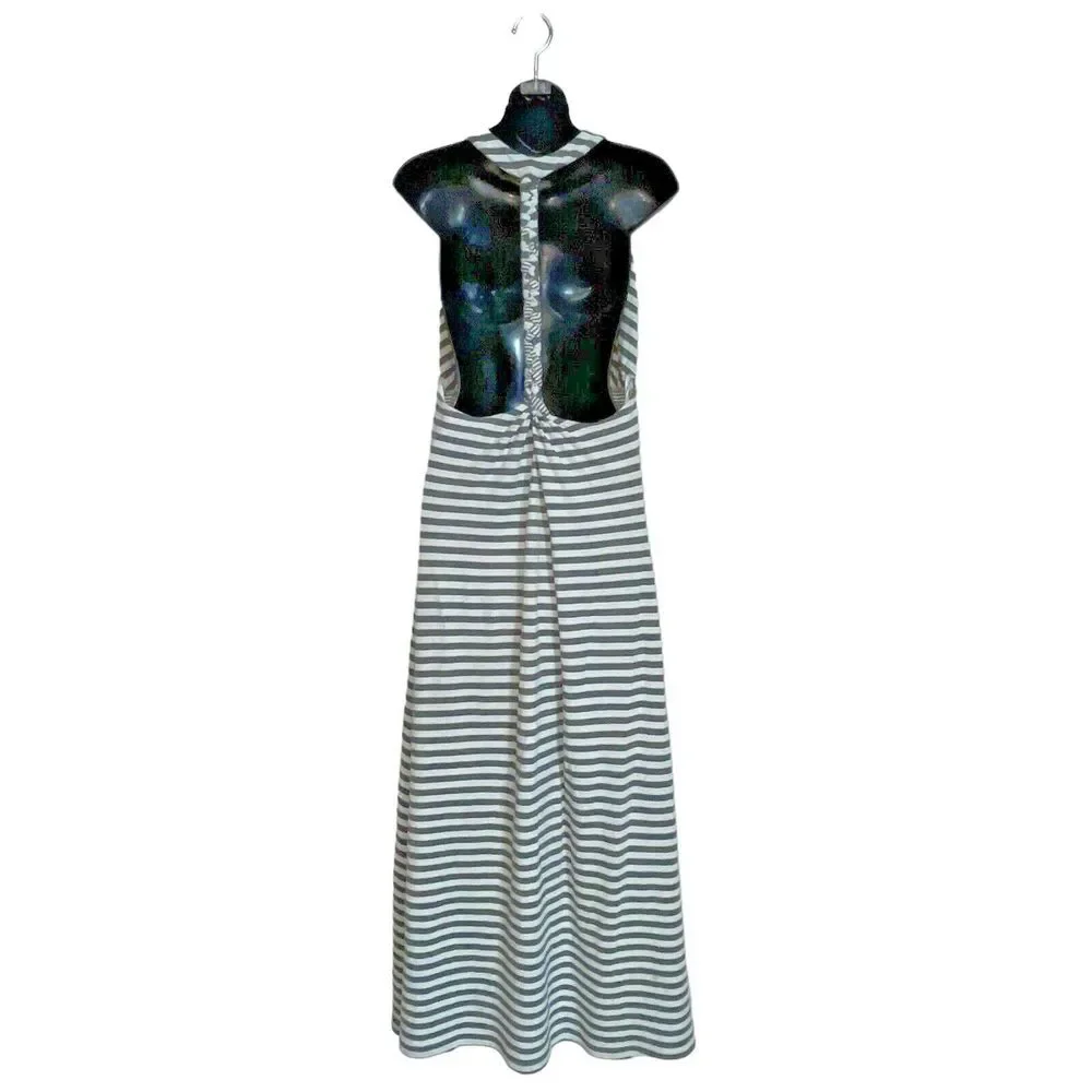 Lover + Friends Striped Grey Cream‎ Jersey Halter Maxi Long Dress Size Large